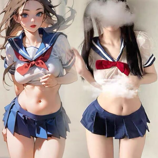 JK Uniform Role Play Set - Sexy Pleated Mini Skirt & Matching Top Lingerie Outfit for Couples