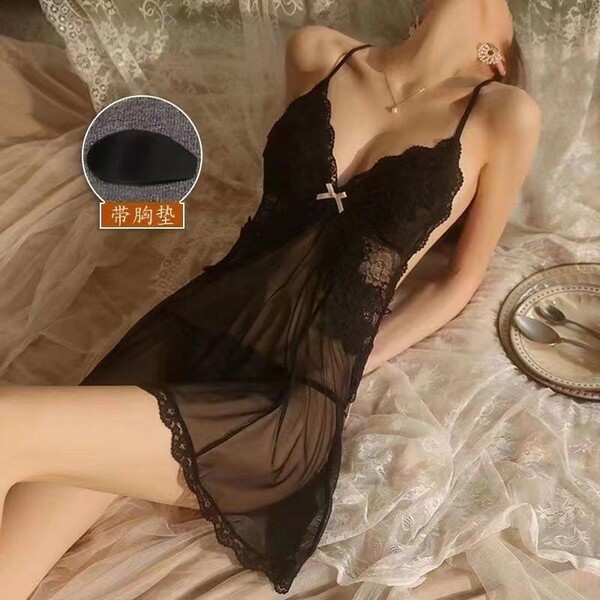 Luxury Lace Chemise Sleepwear Set – Sexy Sheer Pure-Delight Women's Plus Size Matching Lingerie Pajamas