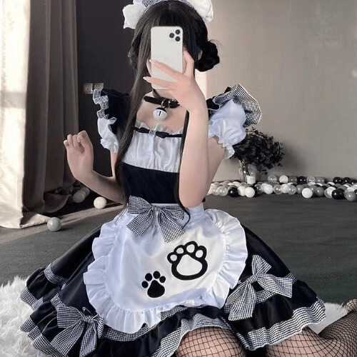 Oushilin adorable anime lolita dress - cute pure-yuri maid costume with cat ears & tail roleplay outfit