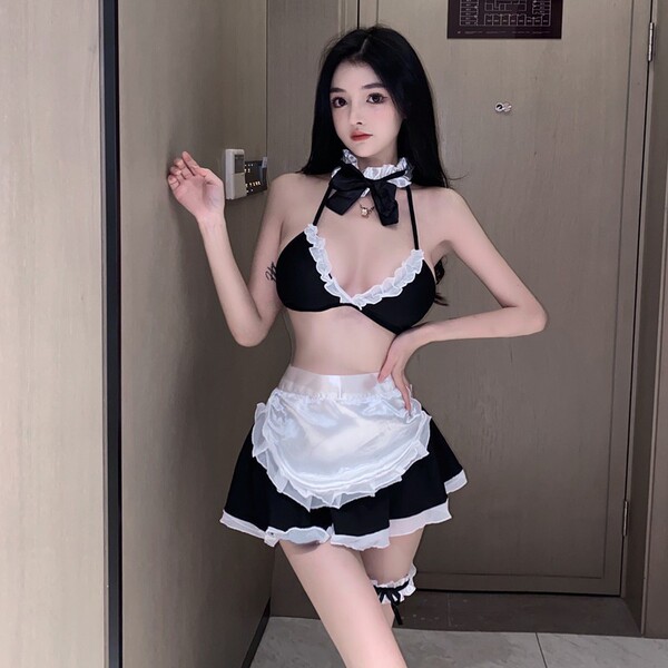 Pure & Playful Maid Costume Set - Sexy Cute Cosplay Lingerie Outfit, No-Remove Design