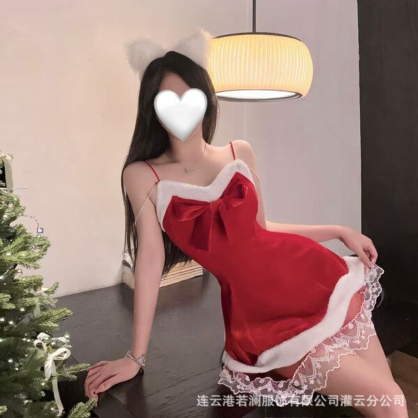 Sexy ruolan velvet cami slip dress perfect for christmas and new year live streaming with heart design