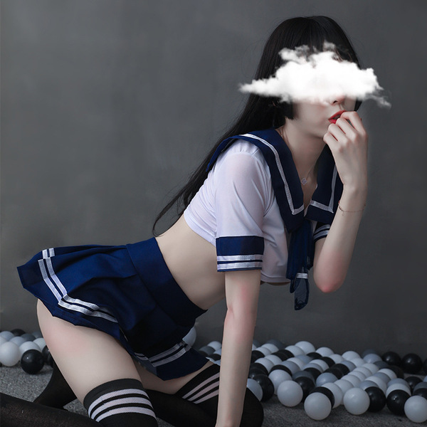Sailor uniform lingerie set - cute student costume for role play, cosplay & stage performance featuring a navy and white sail...