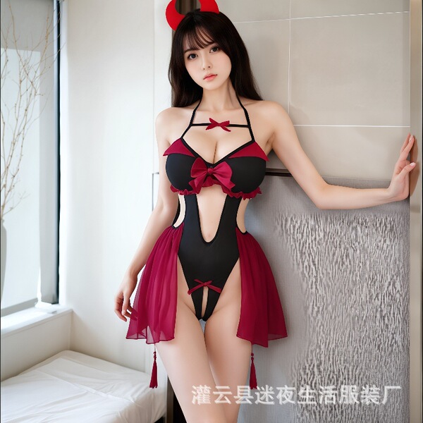 Sexy devil costume set - halloween cosplay lingerie outfit, seductive -inspired christmas role play ensemble