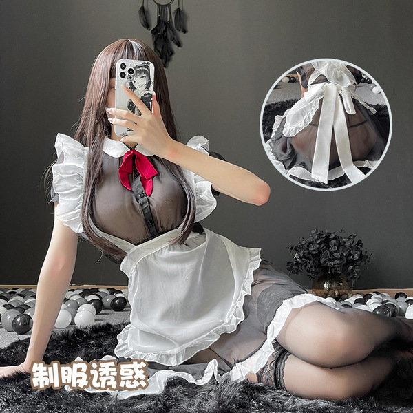 Sexy maid costume for women - sheer lace nurse uniform with tied apron & mesh trim, cosplay outfit for parties & nightcl