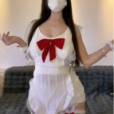 Wanhou heart apron cosplay maid costume set - sexy adult sleepwear & uniform outfit for women, featuring a white dress with r...