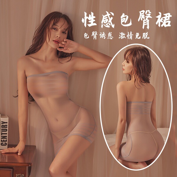 Model wearing yeqingge transparent lace bodysuit with sheer mesh, open-crotch design and high-waisted thigh-highs.