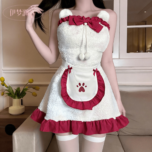 Sexy christmas party dress - bunny girl costume set for new year eve & cosplay, featuring fluffy white fur, red accents, and ...