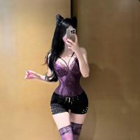 Plus Size Lace Lingerie Set for Curvy Women - Purple Midnight Sexy Thin Bra & Panty Set, Size Up to 200 lbs thumbnail