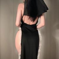Plus Size 200 lb Sexy Nun Costume Set - Role Play Lingerie with High Slit Cosplay Outfit for Adults thumbnail
