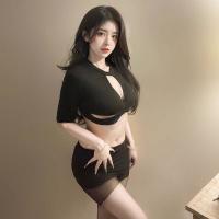 Plus Size 200 lbs Sexy Lingerie Set - Secretary Style Seductive Bodysuit & Skirt Sleepwear Outfit thumbnail