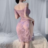 Plus Size 200 lbs Sexy Lace Purple Bodysuit - Sultry SM Sleepwear, No-Undress Pure Temptation Nightdress thumbnail