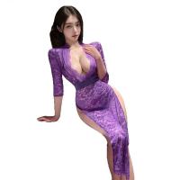 Plus Size Sexy Lace Nightgown - Flirty Side-Slit Bodycon Sleepwear Dress for Women up to 200 lbs thumbnail