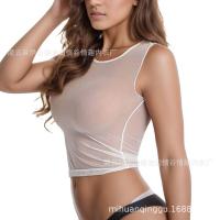 2024 European and American Style Women's Sheer Mesh Crop Top – Sexy Lace-Trimmed Short Sleeve Lingerie Top for Stylish O thumbnail