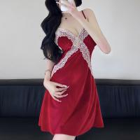 Luxury Gold Velvet Lace Sleep Set for Women – Padded Strapless Nightgown & Matching Bralette, Fall/Winter 2025 Collectio thumbnail