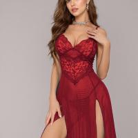 2025 Sexy Lace Sleep Dress for Women – Sheer Mesh Long Nightgown with High Slit, Elegant & Breathable thumbnail