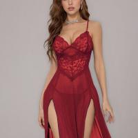 2025 Sexy Lace Sleep Dress for Women – Sheer Mesh Long Nightgown with High Slit, Elegant & Breathable thumbnail