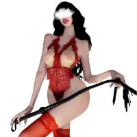 2025 New Year Red Lace Bodysuit with Chains & Cutouts – Sexy Women's Erotic Lingerie Set thumbnail
