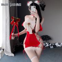 2025 New Year Red Sensual Bodysuit – Sexy Strapless Bandage Sleep Dress & Tight Costume Outfit thumbnail