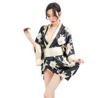 2026 Japanese-Style Sexy Lace Robe Set – Plus Size Kimono Bathrobe with Floral Print & Tied Waist for Romantic Lingerie thumbnail