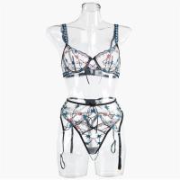 Embroidered Garter Belt Set with Steel Ring - Sexy Women's 3-Piece Lingerie Outfit,Europe and America-Style Split Design thumbnail