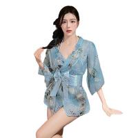 Japanese-Style Lace Kimono Set - Sexy Bow-Tie Sheer Robe & Matching 3-Piece Outfit for Women thumbnail