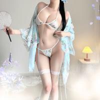 Japanese-Style Sexy Lace Kimono Robe Set – Sheer Chiffon 3-Piece Erotic Lingerie Outfit for Women thumbnail