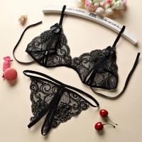 Lace Sexy Bikini Set with Open-Crotch Thong - Romantic Lingerie Sleepwear for Women, Plus Size 3-Piece Gift Set thumbnail