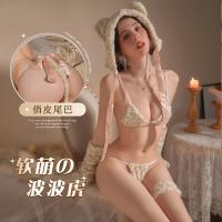 Manny Night Leopard Print Cat Girl Lingerie Set - Cute Kawaii Sexy 3-Piece Role Play Outfit for Women thumbnail