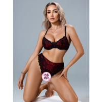 Red Lace Lingerie Set for Small Bust - Sexy 3-Piece Romantic Sleepwear, Busty Illusion Design thumbnail