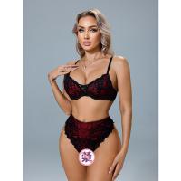 Red Lace Lingerie Set for Small Bust - Sexy 3-Piece Romantic Sleepwear, Busty Illusion Design thumbnail