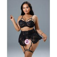 Sheer Mesh Lace Lingerie Set with Thigh Rings - Seductive 3-Piece Sexy Sleepwear for Women thumbnail