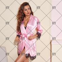 Stylish Satin Stripe Lingerie Set - Lace Cut-Out Bra & Matching Panty 4-Piece Outfit thumbnail
