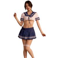 Sailor Uniform Cosplay Set - Sexy Role Play Lingerie Costume for Adults, Naughty Sailor Outfit with Skirt & Bow thumbnail