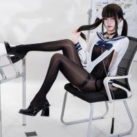 Sexy 6D Seamless Bodysuit with Sheer Mesh & Glossy Black Stockings - Adjustable Halter Neck Lingerie Set thumbnail