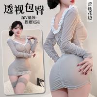 Women's Luxury Deep V Lace Sheer Bodycon Sleep Set - Seductive No-Remove Lingerie Dress 8374 thumbnail