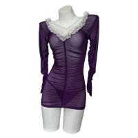 Women's Luxury Deep V Lace Sheer Bodycon Sleep Set - Seductive No-Remove Lingerie Dress 8374 thumbnail
