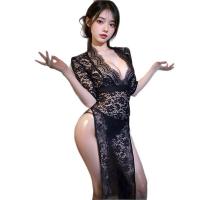 Sexy Secretary Costume for Women - Modest Yet Alluring Role Play Outfit with Deep V-Neck & Side Slit Long Dress thumbnail