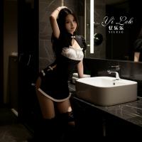 Yilele Sexy Lace Cheongsam Lingerie - Backless Sheer Satin Mini Dress with Ties, Seductive Uniform Style Outfit thumbnail