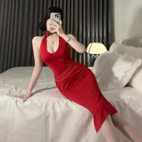 Yilanfang New Bride Cheongsam Lingerie Dress - Deep V Neck Halter Erotic Nightwear Set for Romantic Bedroom Moments thumbnail