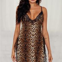 Sexy Leopard Print Babydoll Nightgown - Cross-Border Trendy Lace-Trimmed Side-Slit Chemise for Women thumbnail