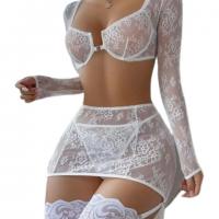Sexy Lace Lingerie Set for Women – Sheer Backless Push-Up Role Play Outfit, 3-Piece Costume Ensemble thumbnail