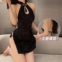 DZ Gui Ruo Vintage Lace-Up Cheongsam Lingerie Set - Sexy Backless Slit Robe with Traditional Frog Buttons thumbnail