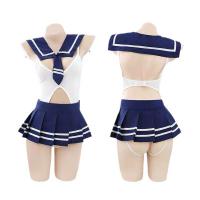Adorable Schoolgirl Style Lingerie Set - Cute JK Uniform Sleepwear with Open-Crotch Bodysuit for Women thumbnail