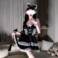Amiye Sexy Lingerie Set - Black Gothic Lolita Maid Costume with Lace Trim & Adjustable Straps thumbnail