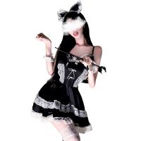 Amiye Sexy Lingerie Set - Black Gothic Lolita Maid Costume with Lace Trim & Adjustable Straps thumbnail