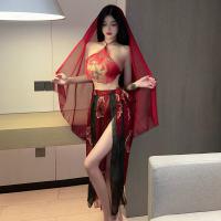 Ancient Chinese Court-Style Lingerie Set - Sensual Hanfu Doudou & Sheer Flying Skirt with Embroidery thumbnail