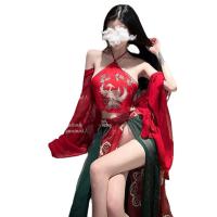 Ancient Chinese Court-Style Lingerie Set - Sensual Hanfu Doudou & Sheer Flying Skirt with Embroidery thumbnail
