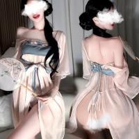 Ancient Chinese Style Lingerie Set - Sheer Chiffon Hanfu Dress with Seductive Palace-style DUDOU for Women thumbnail