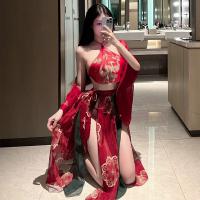 Ancient Chinese Palace-Style Lingerie Set - Seductive Hanfu Bodice & Sheer Flying Skirt with Embroidery thumbnail