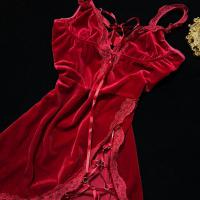 Anheyan Red Velvet Sexy Lingerie Set - Deep V-Neck Tie-Strap Nightdress for Christmas & New Year thumbnail